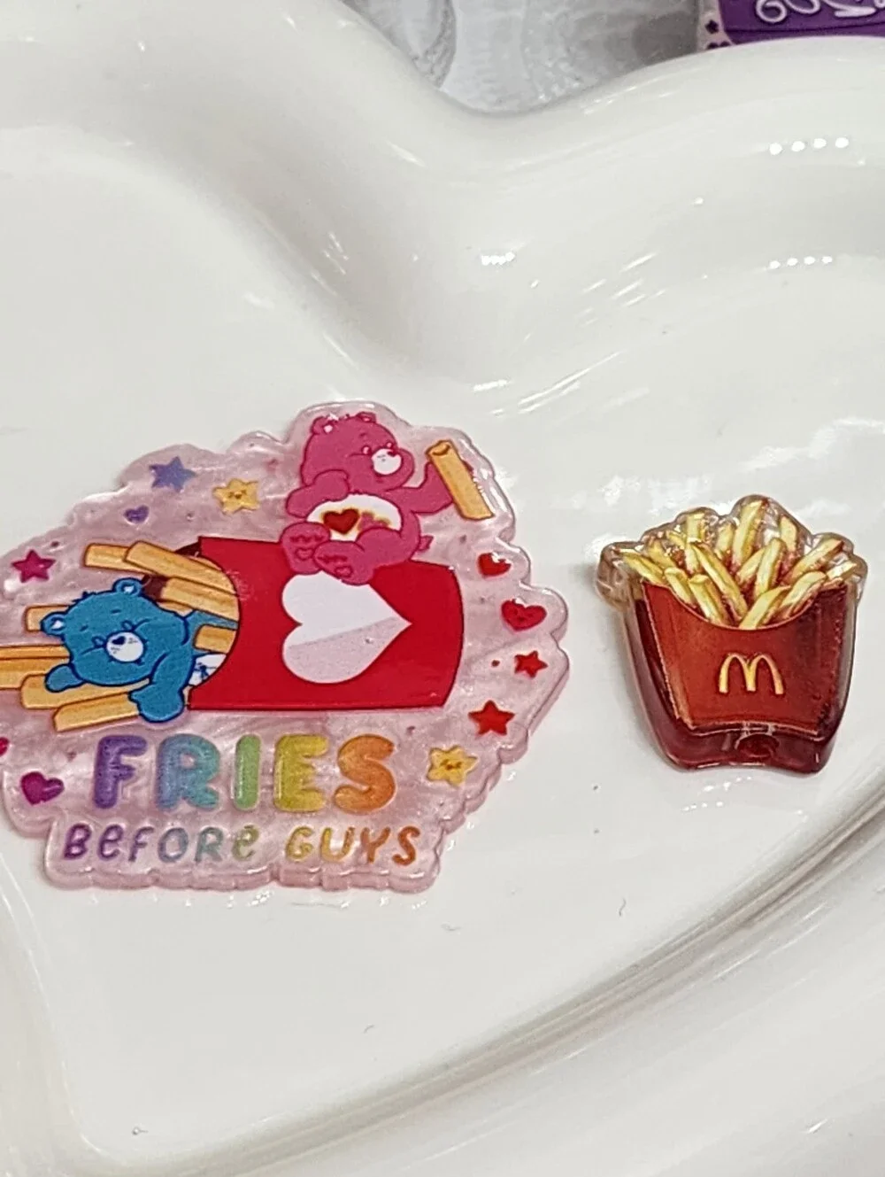 Funny Focal Bead and Flatback Fries Before Guys Bears Badge Keychain Crafts